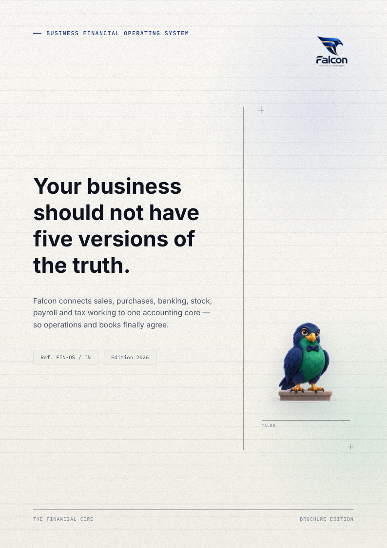 Cover of the Falcon brochure — Your business should not have five versions of the truth