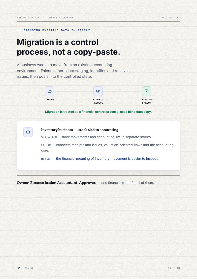 Brochure page 14: Migration is a control process, not a copy-paste.